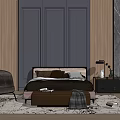 Modern background double bed simple bedding combination 3d model