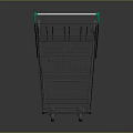 Metal Shopping Cart With Silver Frame Green Handles And Four Wheels