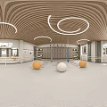 School Activity Room With Wooden Ceiling Circular White Light Strips Lockers Mirrors And Barres