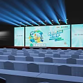 Modern Conference Hall Setup With Large Screens Stage Lights And Arranged Seats