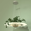 Modern Circular Chandelier Design With Hanging Green Plants And LED Light Rings