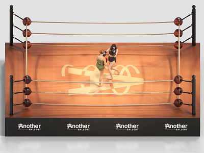 Boxing Ring Fitness Training With Two People Practicing Punches And Footwork 3d model