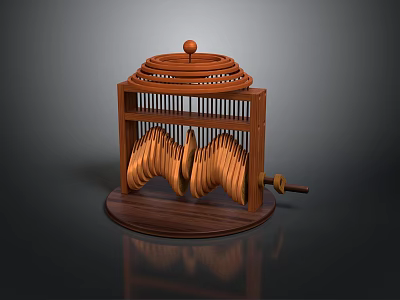 Wooden Mechanical Equipment with Circular Top Spiral Components and Handle 3d model