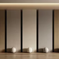 Modern Interior Design With Various Colored Wooden Wall Panels And Decorative Balls