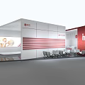Modern Exhibition Booth Design With White Red Walls Iti Logo And Chairs