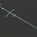 Medieval Long Sword With Red Wrapped Handle And Sharp Metallic Blade On Gray Background
