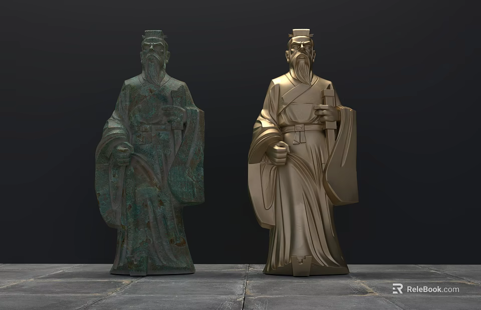 Ancient Figure Landscape Sculptures With Traditional Robes And Two Color Variations 3d model 