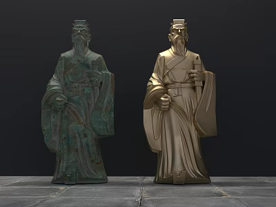 Ancient Figure Landscape Sculptures With Traditional Robes And Two Color Variations 3d model