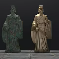 Ancient Figure Landscape Sculptures With Traditional Robes And Two Color Variations
