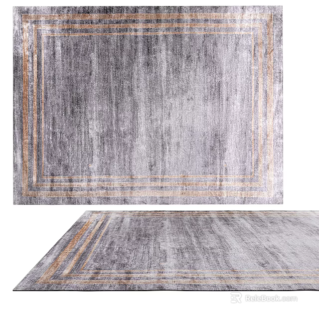 Gray Square Rug With Gold Border Modern Textured Surface For Living Room Decor 3d model 