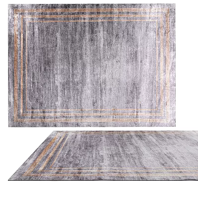 Gray Square Rug With Gold Border Modern Textured Surface For Living Room Decor 3d model