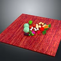Fresh Assorted Vegetables Displayed on Red Square Mat with Cabbage Mushrooms Carrots and Peppers