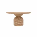 Natural Wooden Dining Table With Round Tabletop And Block Patterned Base 3d model