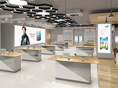 Modern Digital Store Interior With Multiple Display Counters And Samsung Mobile Phones On 3d model