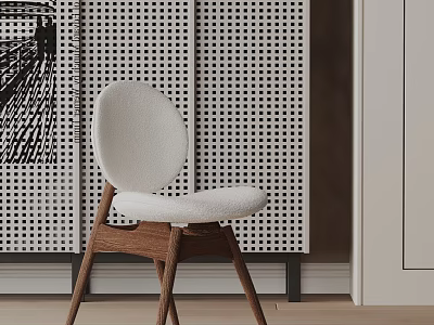 White Soft Leisure Chair With Wooden Legs In Modern Interior With Perforated Screen Background 3d model