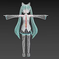 Anime Girl With Teal Hair Cat Ears Black White Uniform Red Tie Arms Outstretched