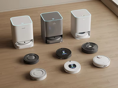 Modern Household Appliances Robotic Vacuums with Various Designs and Smart Features for Home Cleaning 3d model