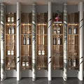 Elegant Modern Wine Cabinet Interior With Marble Columns Glass Doors And Wine Bottles