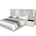 Elegant Modern Double Bed With Diamond Tufted Upholstered Headboard And White Nightstands