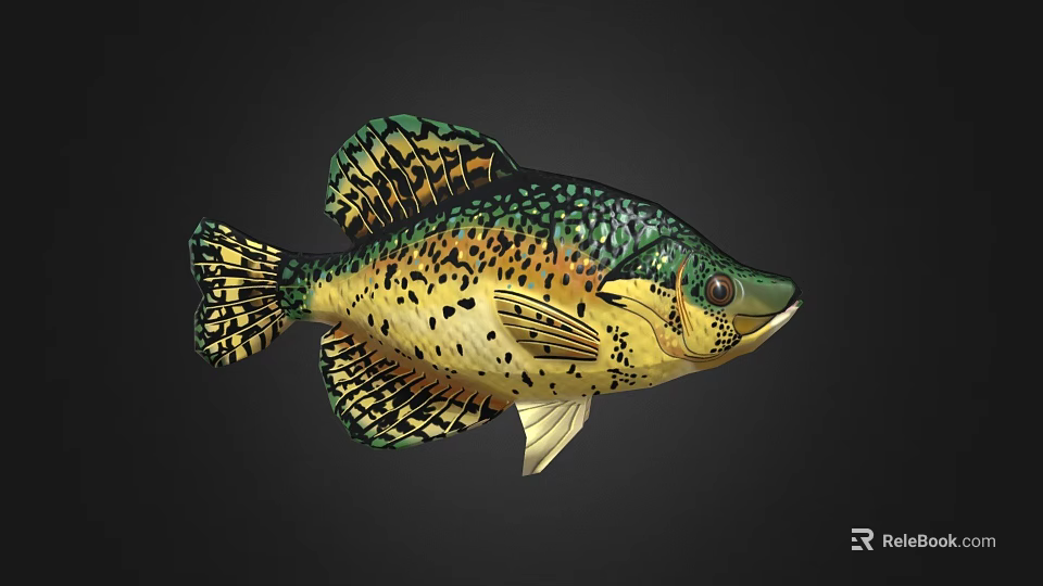 Fresh Spotted Fish With Green Yellow Scales And Black Spots As Delicious Seafood 3d model 