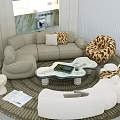 Modern Soft Curved Boucle Sofa And Unique Coffee Table Set For Comfortable Home Living Room