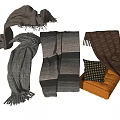 Stylish Scarves In Gray Brown Tones With Striped Pattern And Decorative Throw Pillow