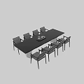 Modern Black Dining Table Set With Eight Gray Cushioned Chairs And Decorative Tray 3d model