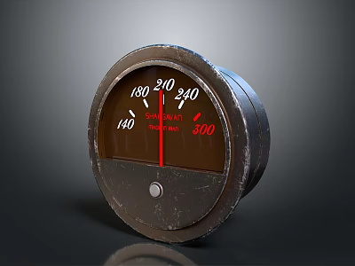 Vintage Analog Gauge With Round Dial Metal Frame And Red Pointer On Dark Background 3d model