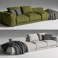 Green and Beige Sectional Sofas with Throw Pillows and Cozy Blanket 3d model