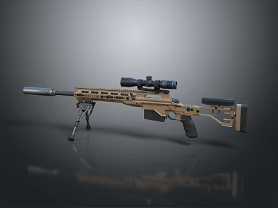 Modern Tactical Tan Sniper Rifle With Precision Scope And Bipod 3d model