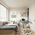 Modern Kids Room Interior With Bed Desk Car Wall Art Storage And Toys