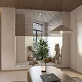 Serene Minimalist Interior With Wooden Sliding Screen Desk Chair Mirror And Natural Light