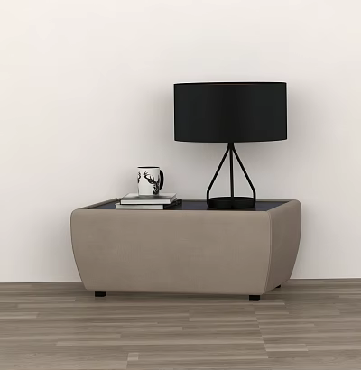 Light Gray Modern Bedside Table With Black Table Lamp White Mug And Books 3d model