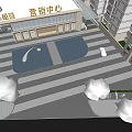 Modern Architectural Design Of Marketing Center Entrance Gate With Glass Facade And High rise Buildings