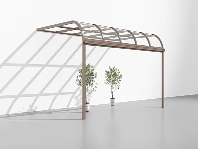 Outdoor Garden Landscape Featuring Glass Canopy Structure With Green Plants And Light Shadows 3d model