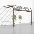Outdoor Garden Landscape Featuring Glass Canopy Structure With Green Plants And Light Shadows