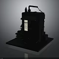 Black Miniature Model Structure With Square Base Panel And White Elements In Minimalist Design