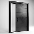 Black Modern Security Door With Glass Panel And Digital Lock Design