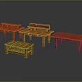 Wooden Furniture Set With Simple Design Tables And Benches For Home Living Space