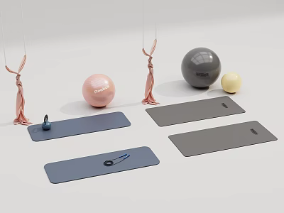 Colorful Yoga Fitness Gear With Mats Exercise Balls And Suspension Straps 3d model