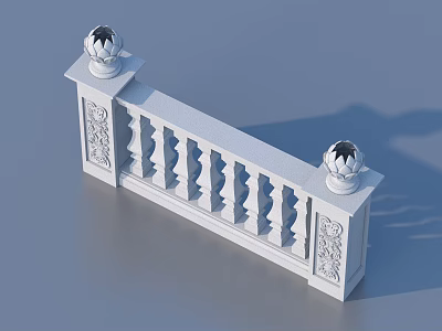 Elegant White Classical Balustrade With Intricate Carvings And Decorative Finial Posts 3d model