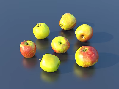 Fresh Ripe Red And Yellow Apples On Dark Shiny Reflective Surface 3d model