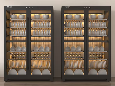 Haier Double Kitchen Sterilizer Cabinets With Illuminated Shelves Storing Dishes Bowls 3d model