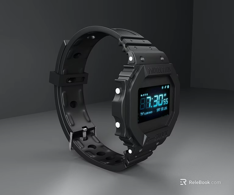 Black Digital Watch With Sporty Design Rubber Strap And Digital Time 3d model 