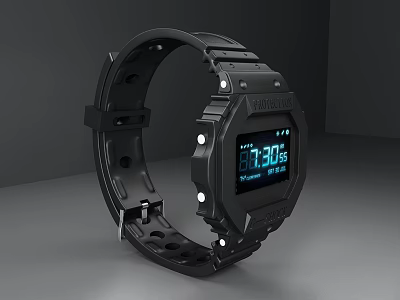 Black Digital Watch With Sporty Design Rubber Strap And Digital Time 3d model