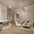 Elegant Modern Beauty Hair Salon Interior Design With Marble Circular Lighting And Display Shelves