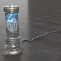 Ornate Silver Column With Decorative Base Displaying Mechanical Creature In Blue Transparent Section 3d model