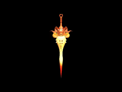 Ornate Fantasy Sword With Crown Like Hilt And Glowing Red Gold Blade 3d model