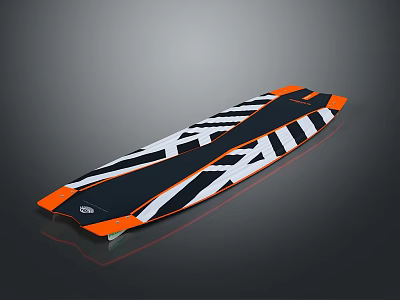 Stylish Modern Surfboard With Black White Stripes And Orange Edges Design 3d model
