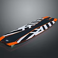 Stylish Modern Surfboard With Black White Stripes And Orange Edges Design